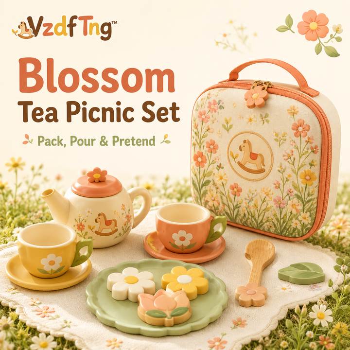 VzdfTng™ Blossom Tea Picnic Set – Portable Pretend Tea Party Playset