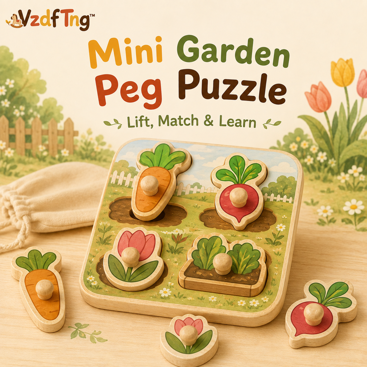 VzdfTng™ Mini Garden Peg Puzzle – Lift & Match Garden Puzzle