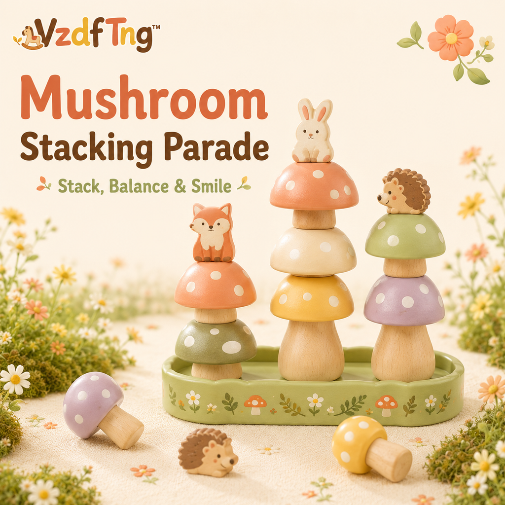 VzdfTng™ Mushroom Stacking Parade – Woodland Balance & Stack Toy