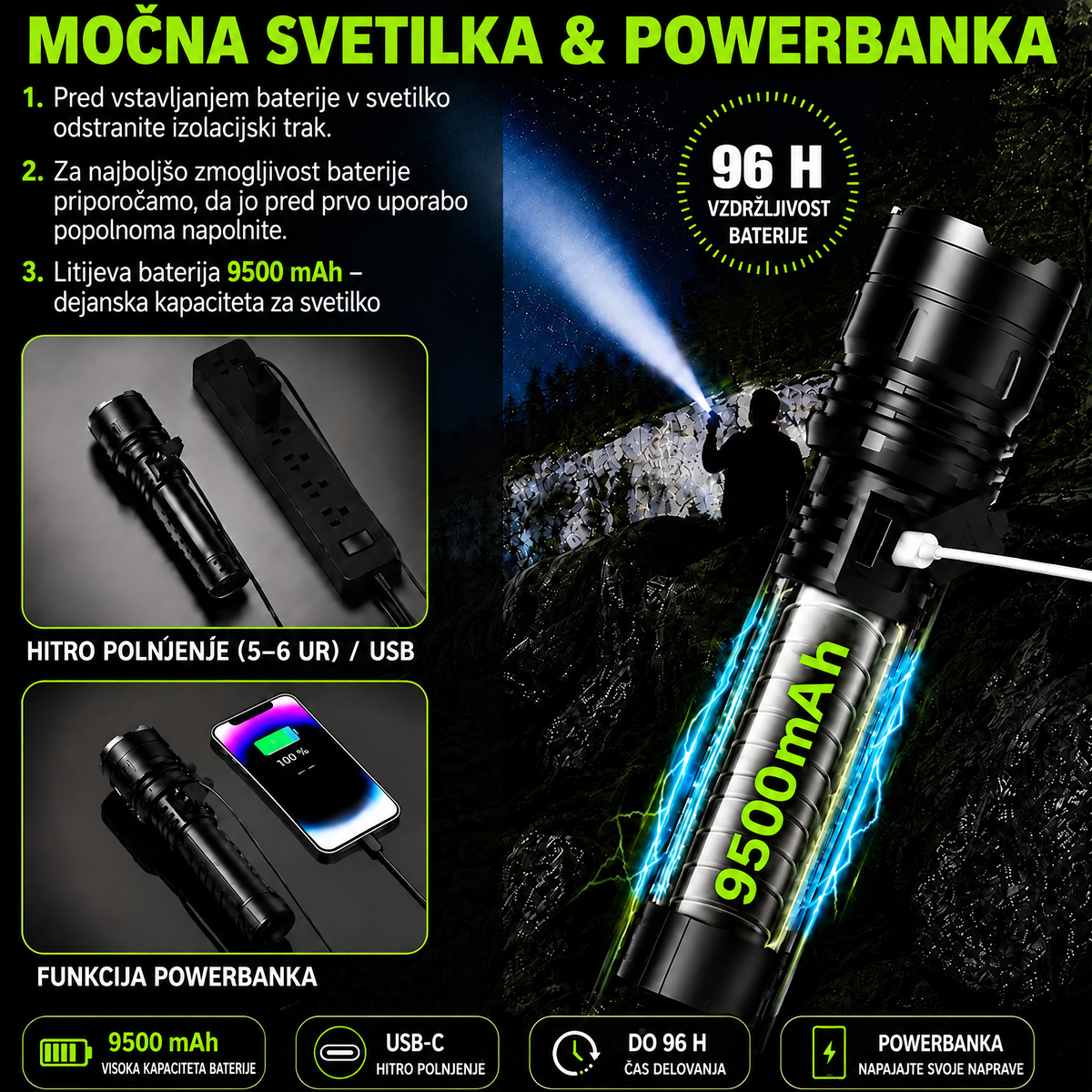 Polnilna svetilka in prenosna baterija za nujne primere